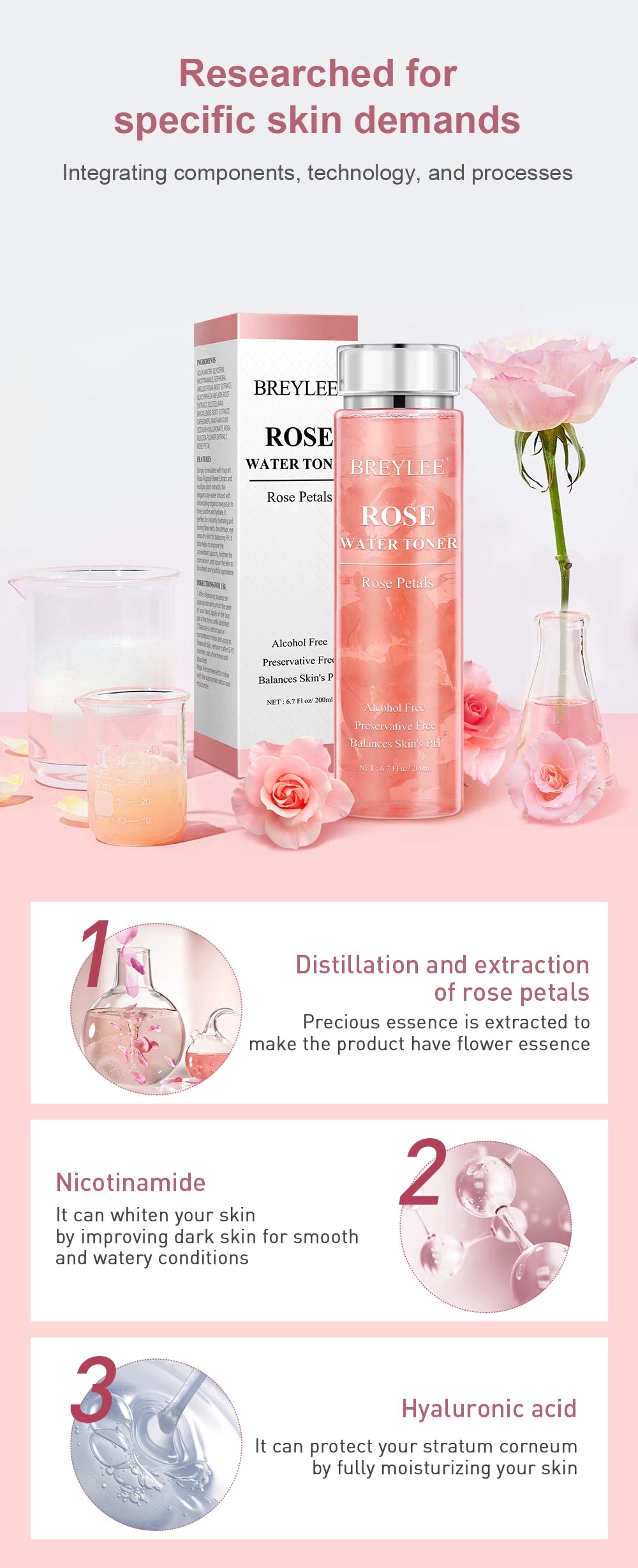 BREYLEE Face Toner  Natrual  Moisturizing Rose Toner 200ml