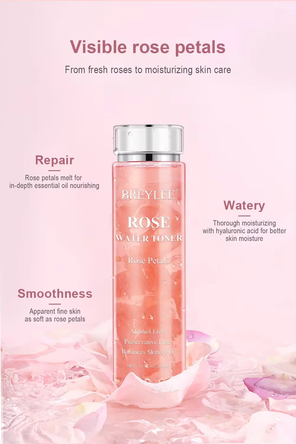 BREYLEE Face Toner  Natrual  Moisturizing Rose Toner 200ml