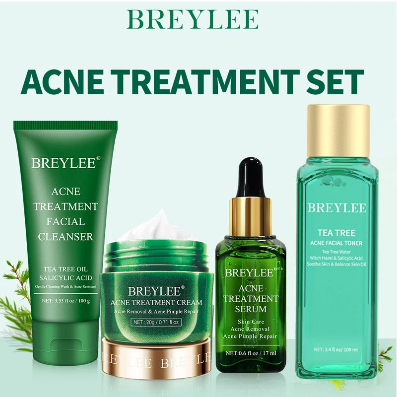 BREYLEE Acne Treatment Set 4pcs Facial Cleanser Toner Serum Cream Skin care