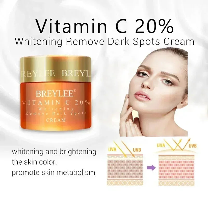 BREYLEE Vitamin C Whitening Facial Cream Repair Fade Freckles Dark Spots Melanin Remover Brightening Smooth wrinkles Face Cream