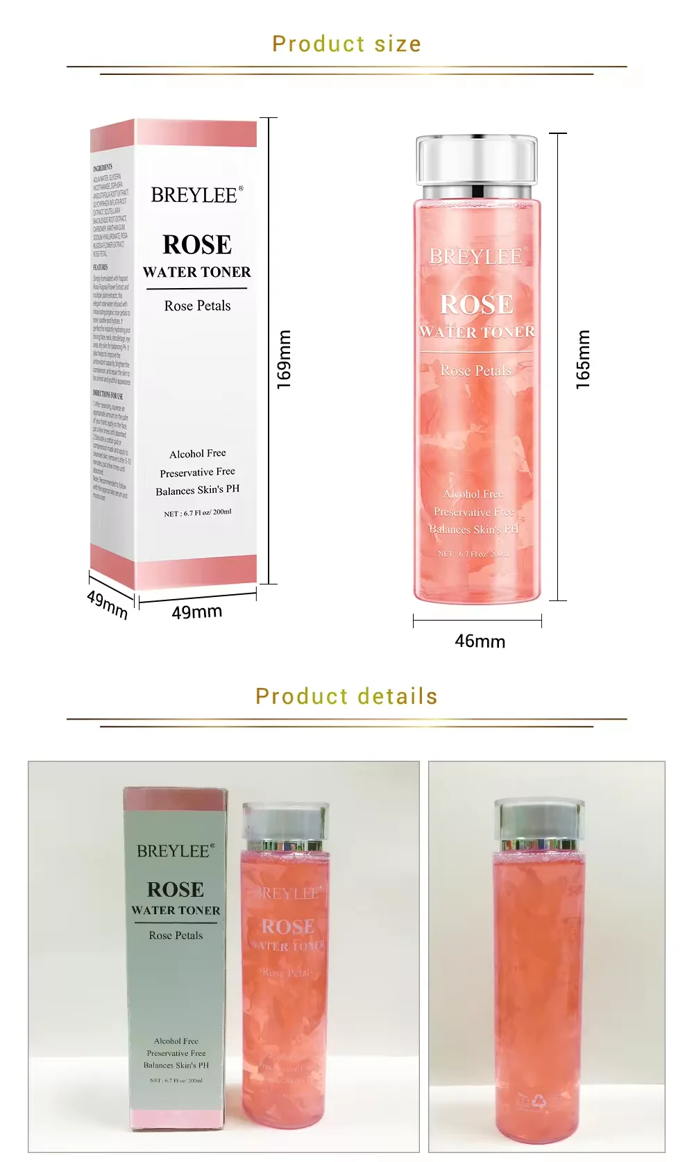 BREYLEE Face Toner  Natrual  Moisturizing Rose Toner 200ml